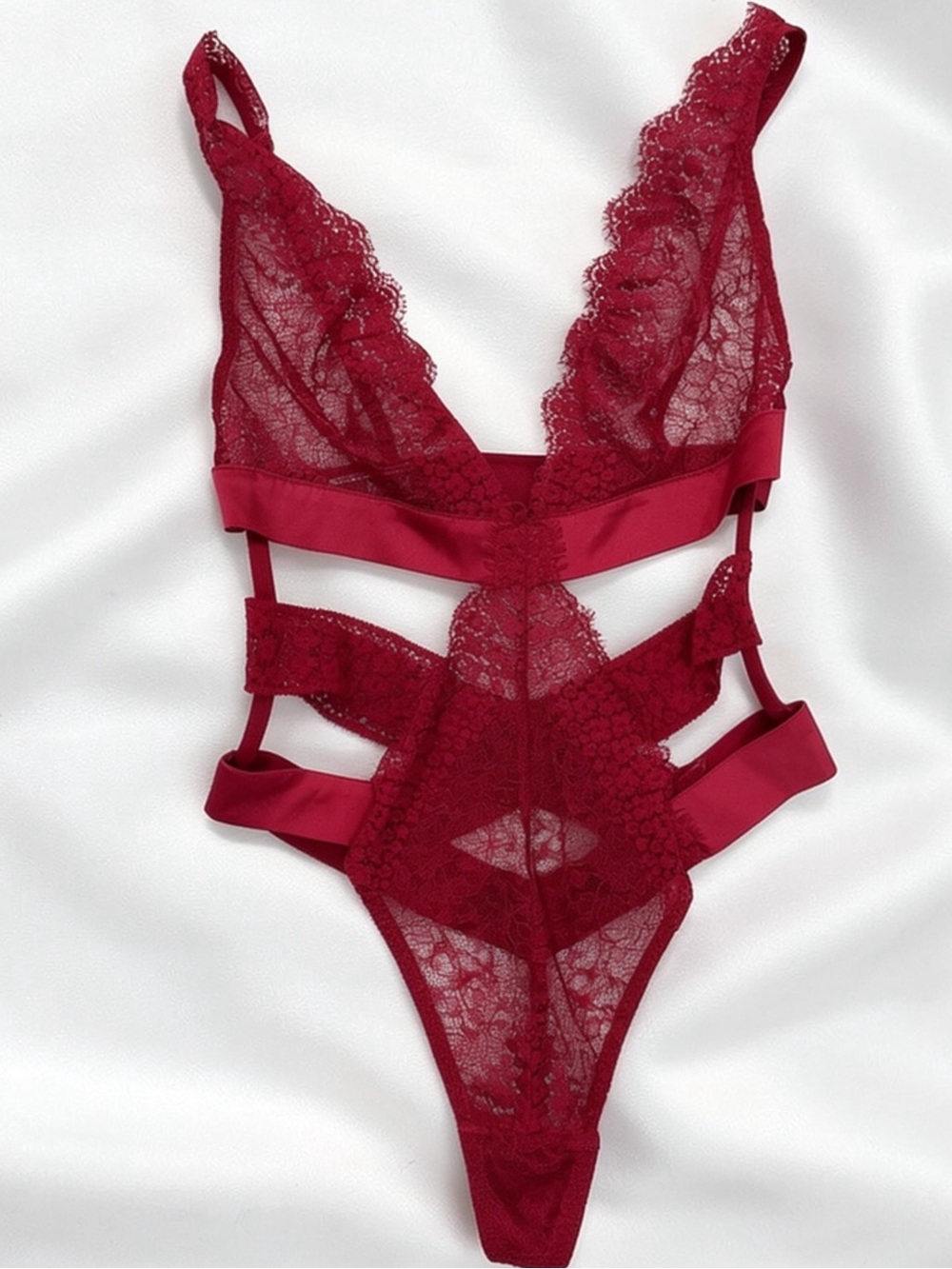Victoria's Secret Burgundy Lace Cutout Teddy